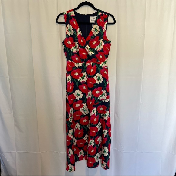 Sam Edelman Women's Poppy Floral V-Neck Poly A-Line Dress Coral Sz 2 NWT - Picture 2 of 10